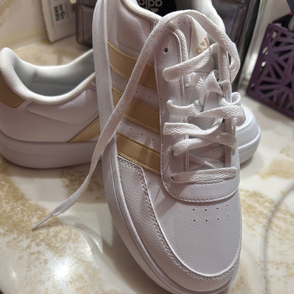 adidas White and Gold Athletic Shoes